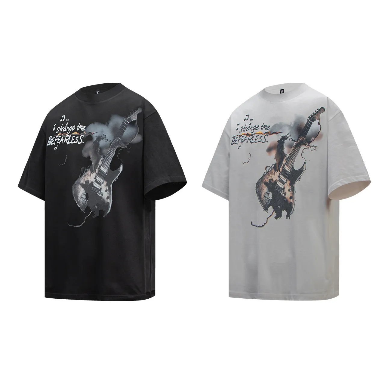 2025 6086 2025n Street 2025 Summer Couple 3D Guitar Picture Design High Sense Men's Loose Short Sleeve T-Shirt