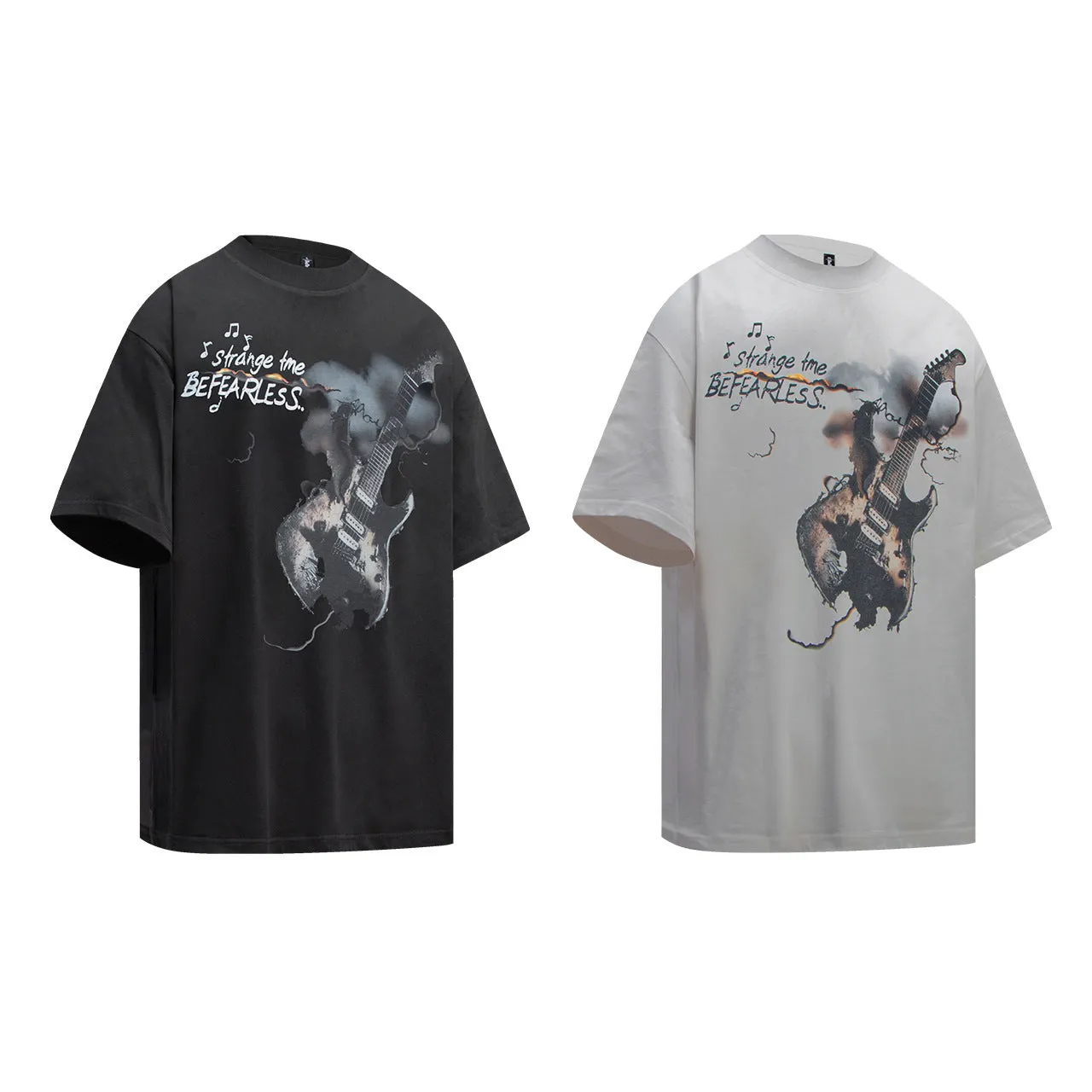 2025 6086 2025n Street 2025 Summer Couple 3D Guitar Picture Design High Sense Men's Loose Short Sleeve T-Shirt
