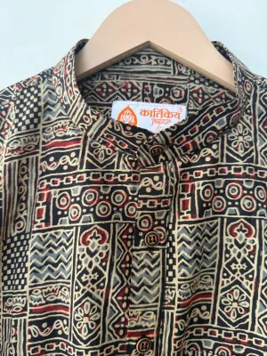 Ajrakh Print Half Sleeve Cotton Short Kurta for Men