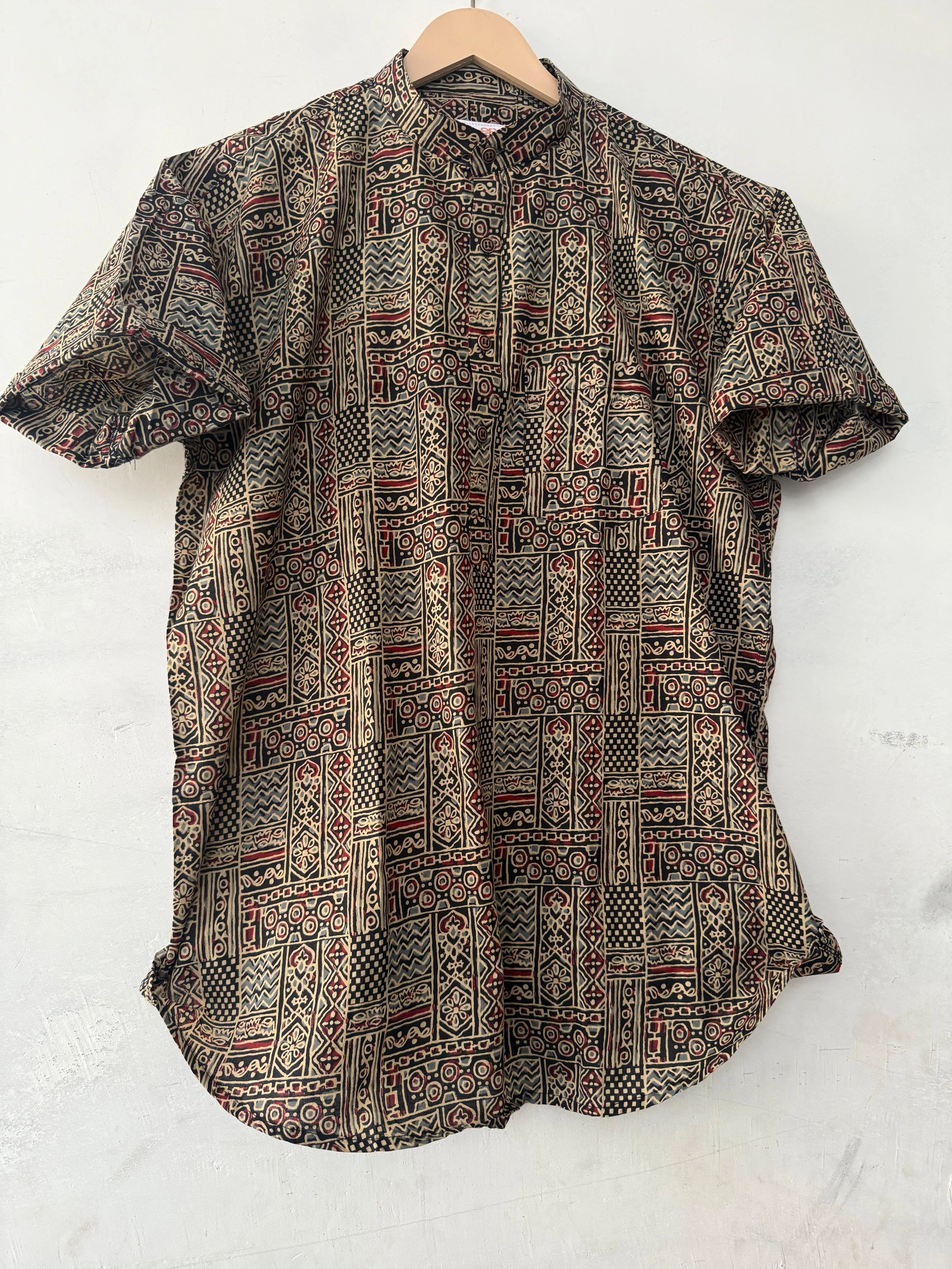 Ajrakh Print Half Sleeve Cotton Short Kurta for Men