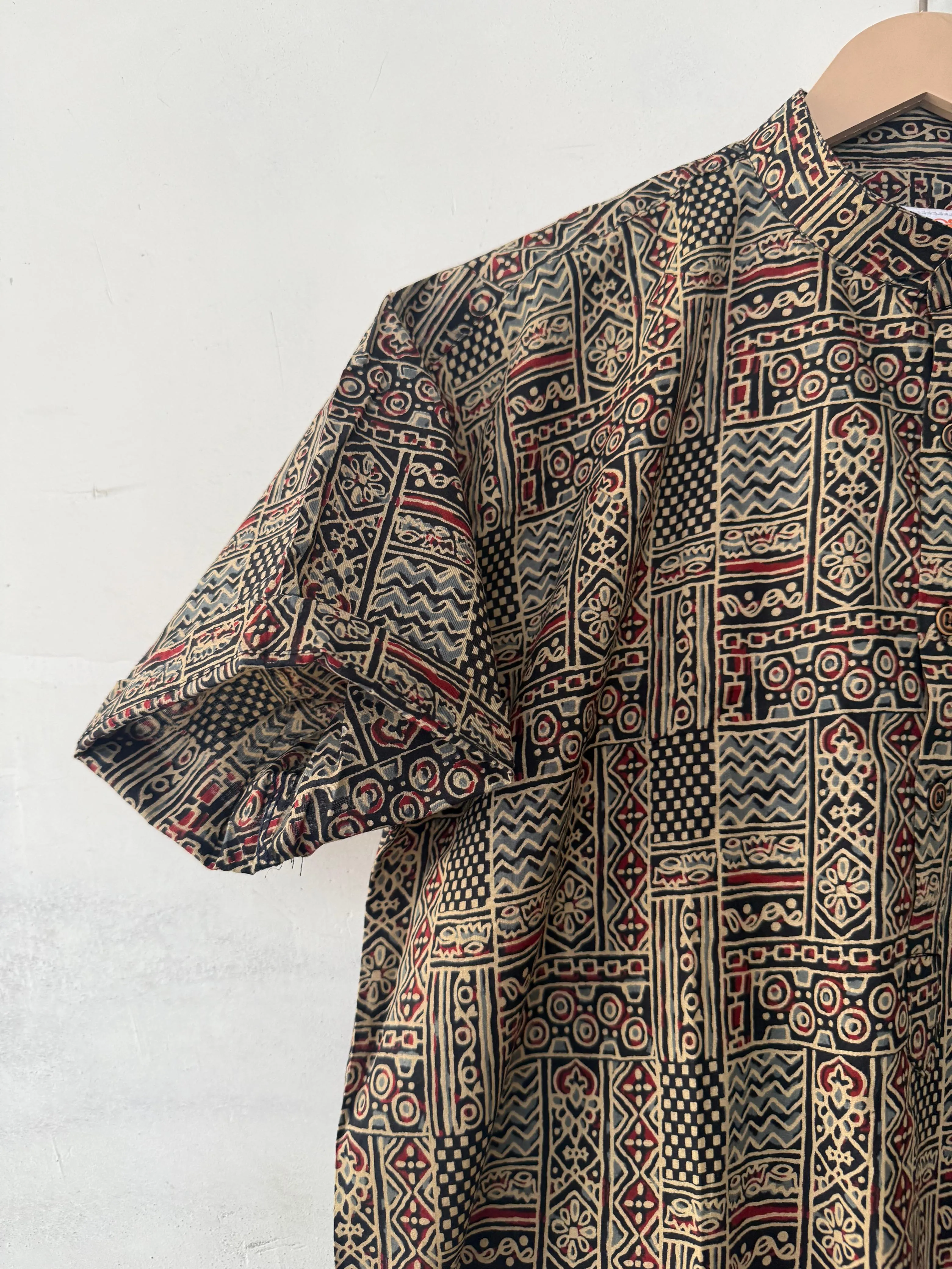 Ajrakh Print Half Sleeve Cotton Short Kurta for Men