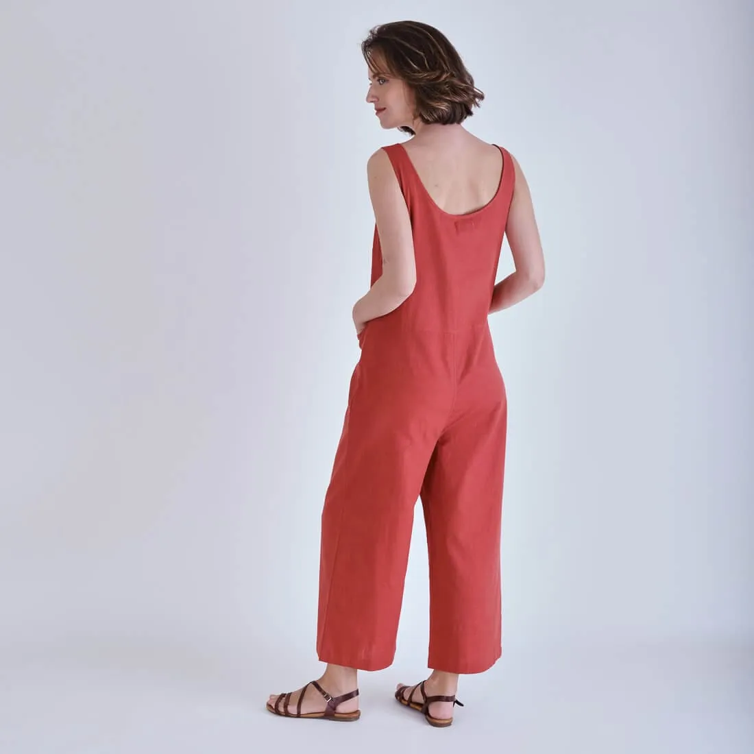 Amber Cotton & Linen Relaxed Jumpsuit | Red