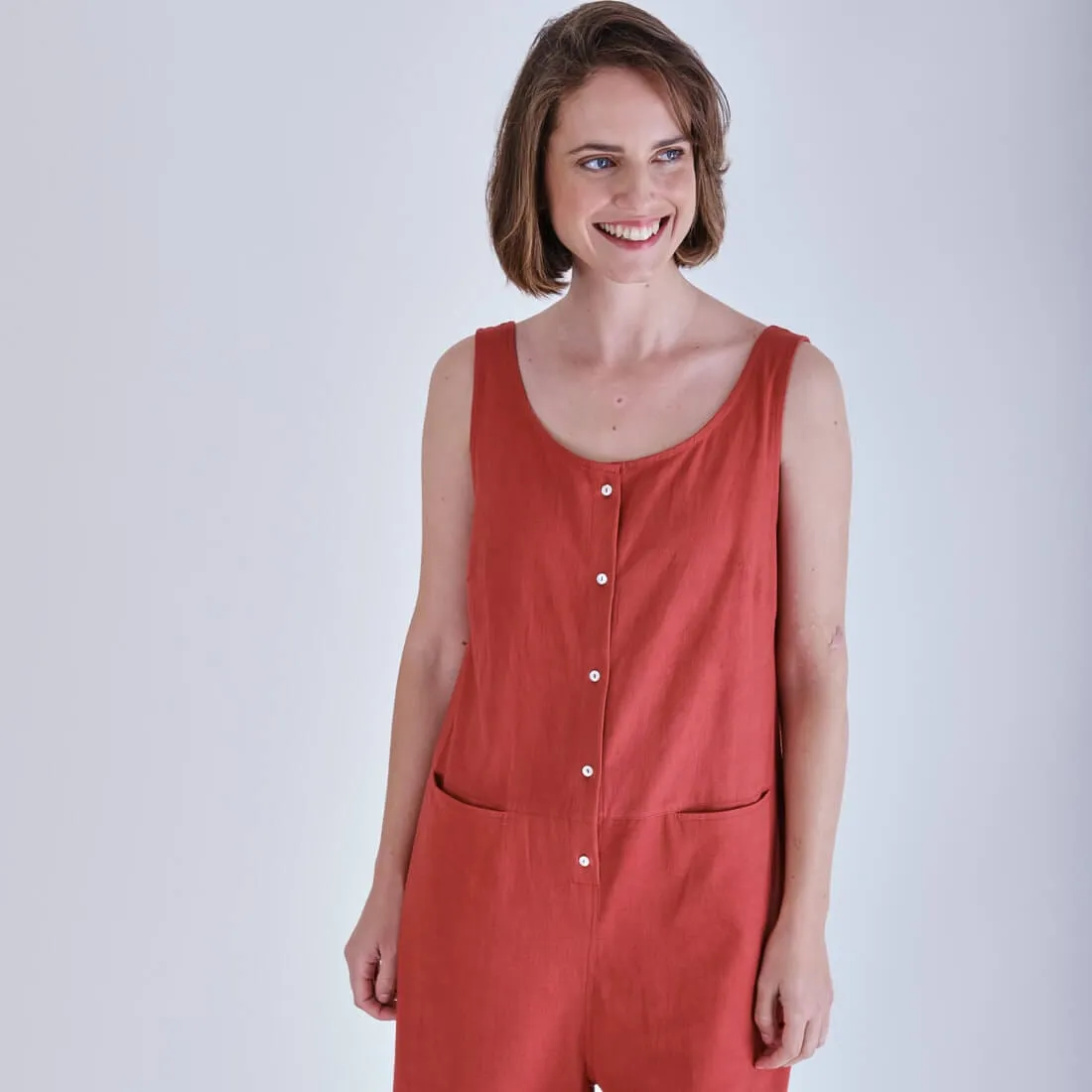 Amber Cotton & Linen Relaxed Jumpsuit | Red