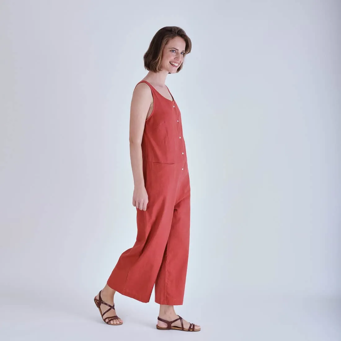Amber Cotton & Linen Relaxed Jumpsuit | Red
