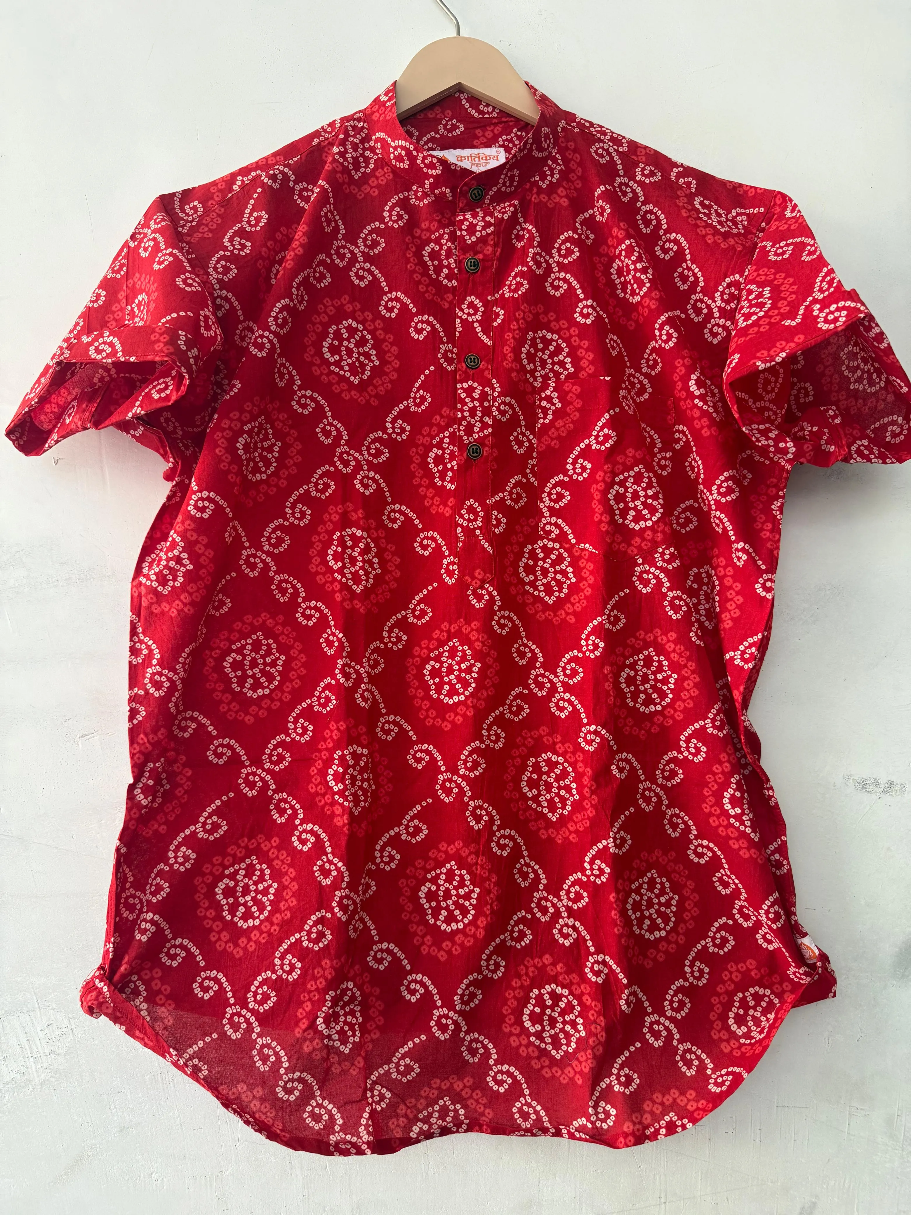 Bandhej Print Half Sleeve Short Kurta for Men - ROKA Ceremony