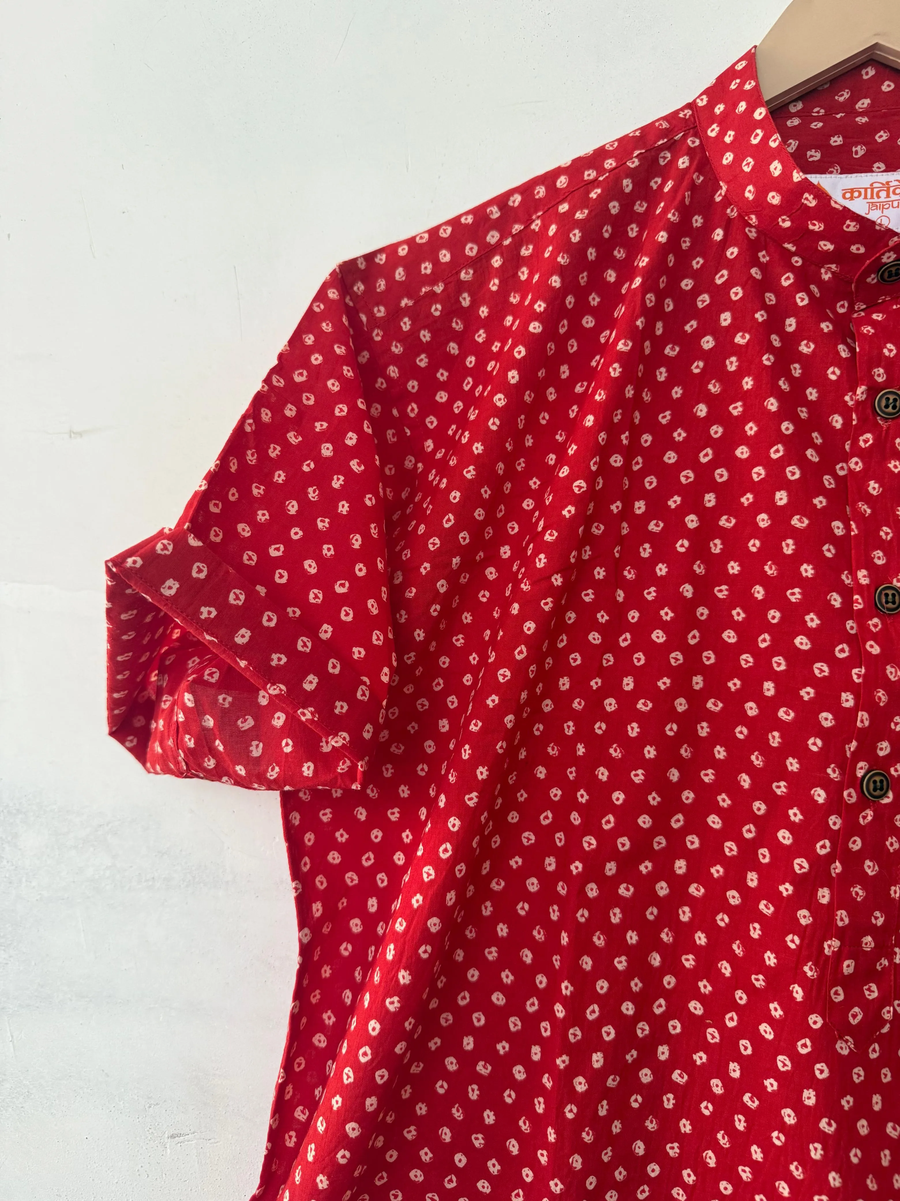 Bandhej Print Half Sleeve Short Kurta for Men - ROKA Ceremony