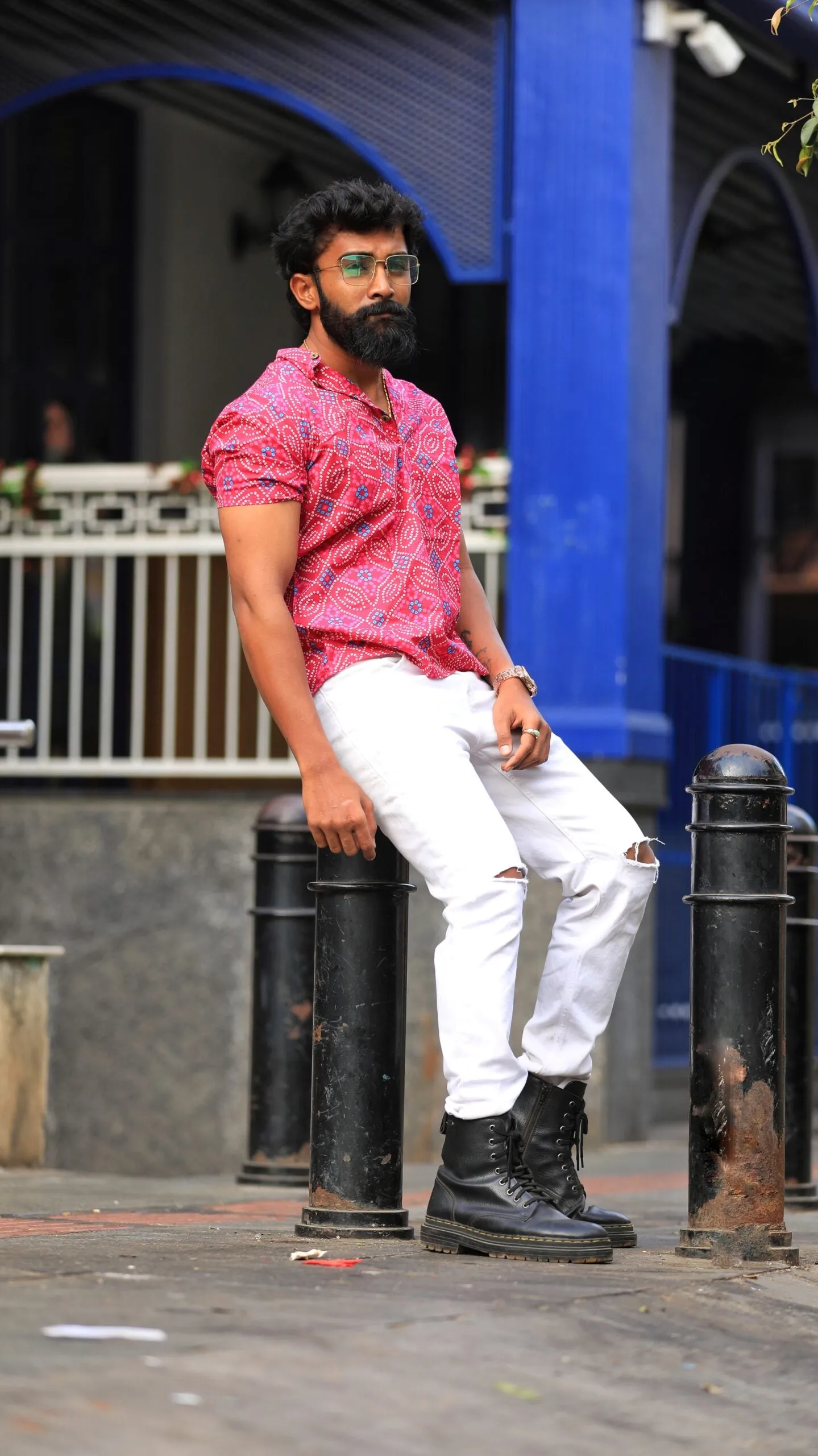 Bandhej Print Half Sleeve Short Kurta for Men
