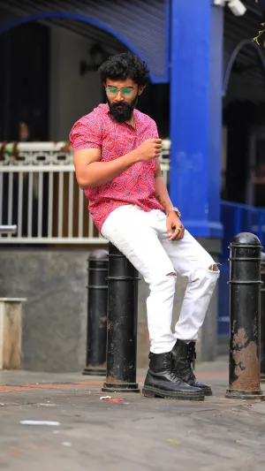 Bandhej Print Half Sleeve Short Kurta for Men