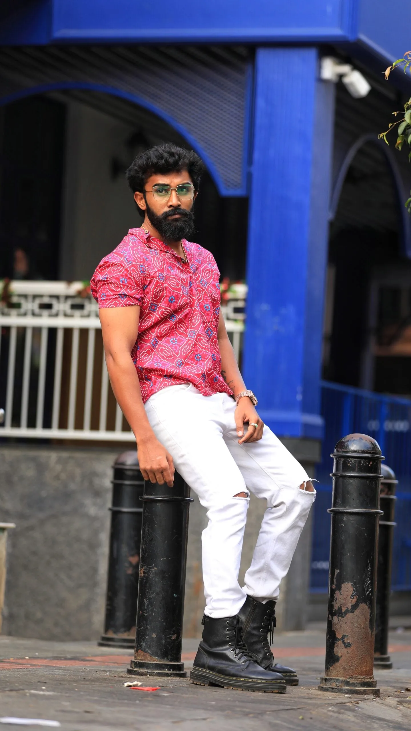 Bandhej Print Half Sleeve Short Kurta for Men
