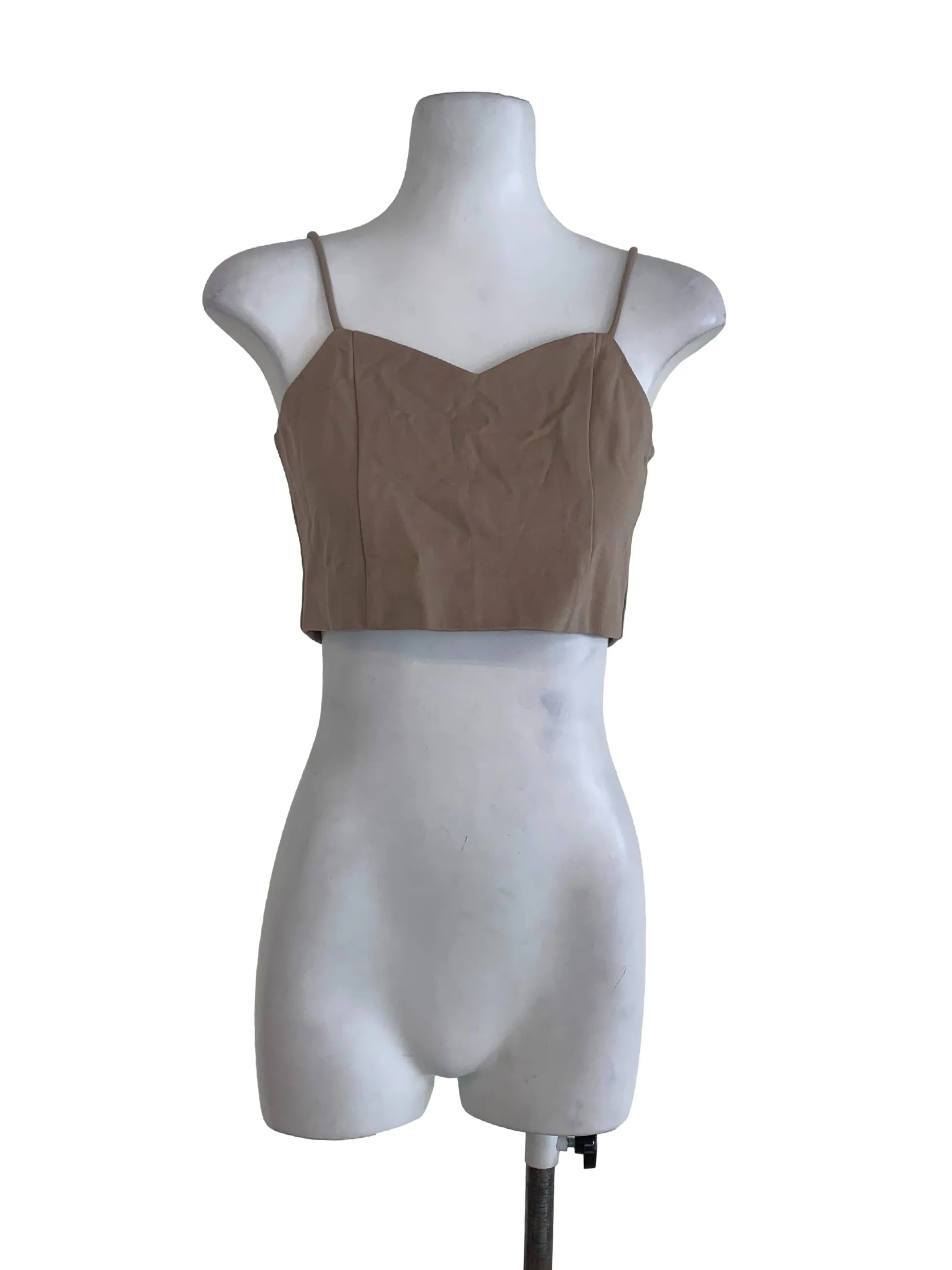 Beige Plain Sleeveless Crop Top