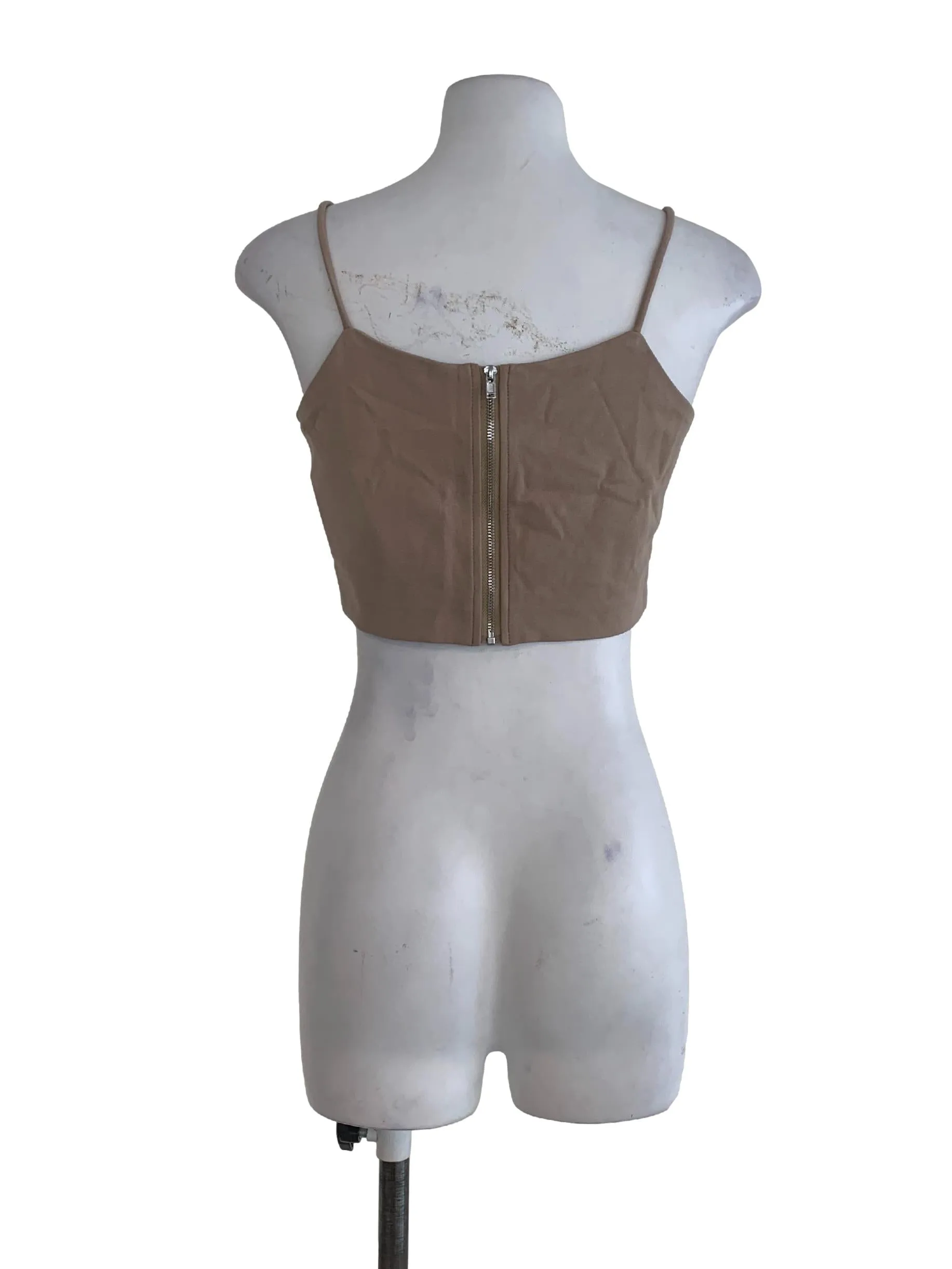 Beige Plain Sleeveless Crop Top