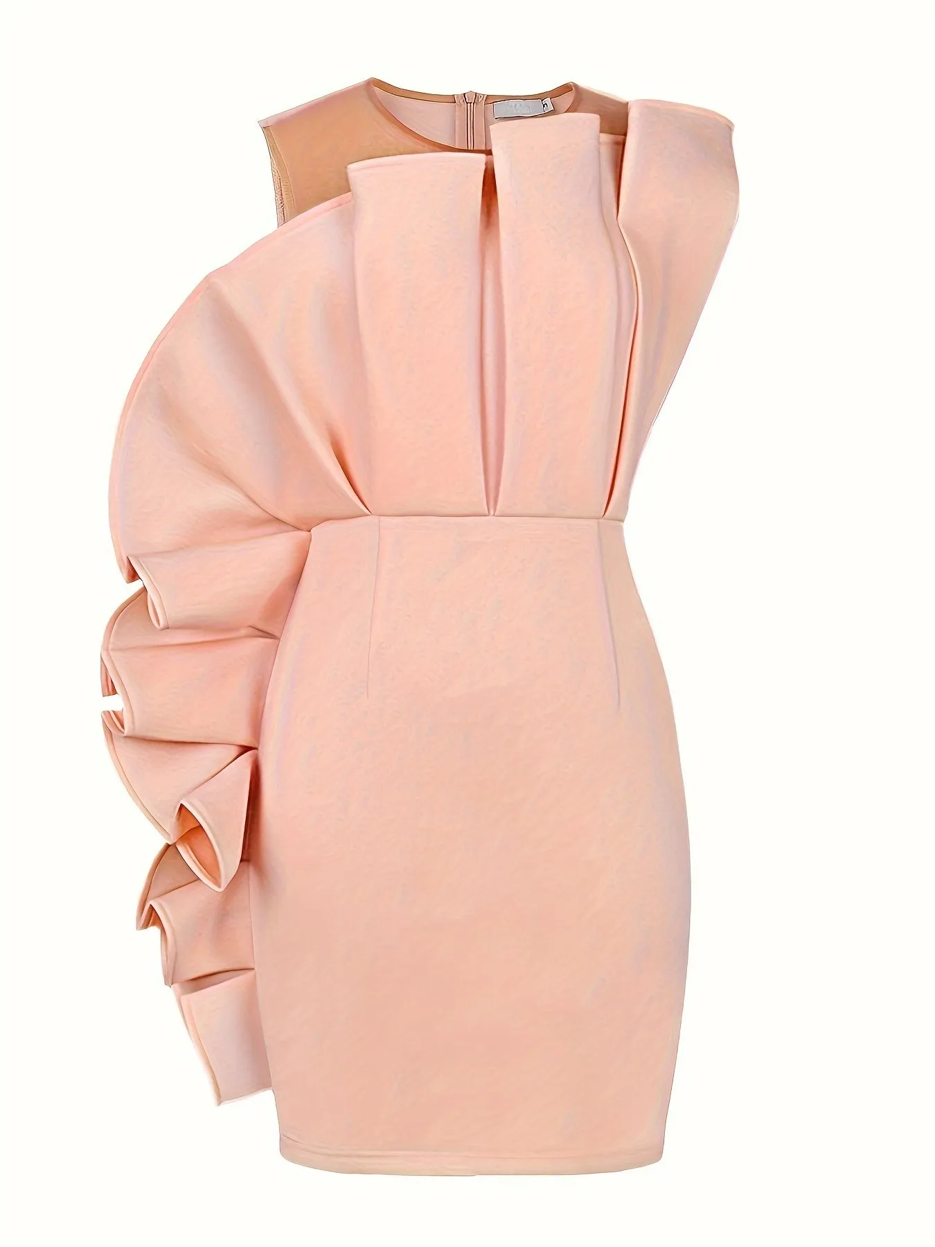 Chic Plus Size Ruffle Trim Bridesmaid Dress - Seductive Illusion Neck, Flowy Sleeveless Design - Perfect for Wedding Parties, Special Occasions & Birthdays - Luxurious Feel, Womens Formal Clothing in Stylish Plus Sizes