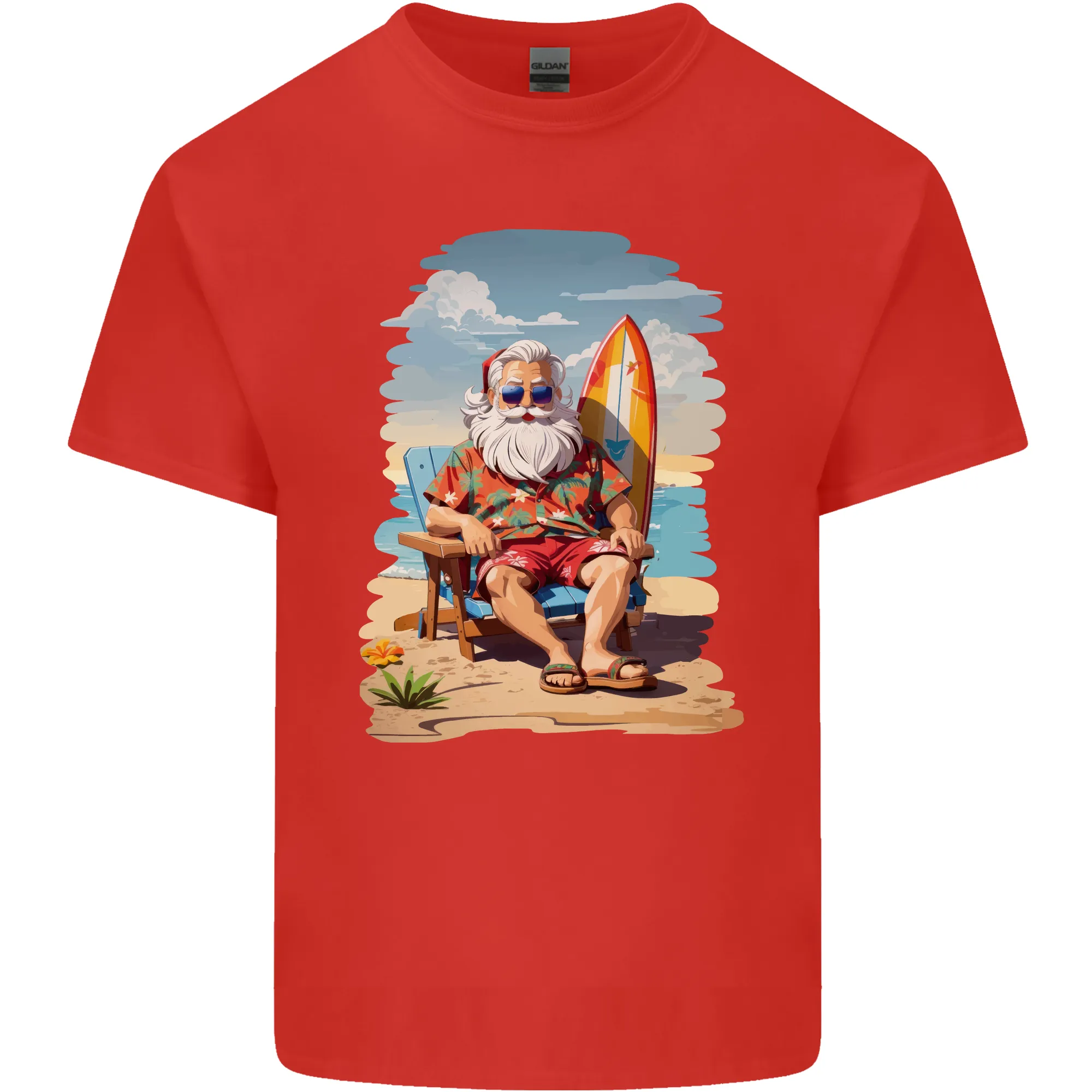Christmas Santa With Surfboard Xmas Surfing Mens Light Cotton T-Shirt