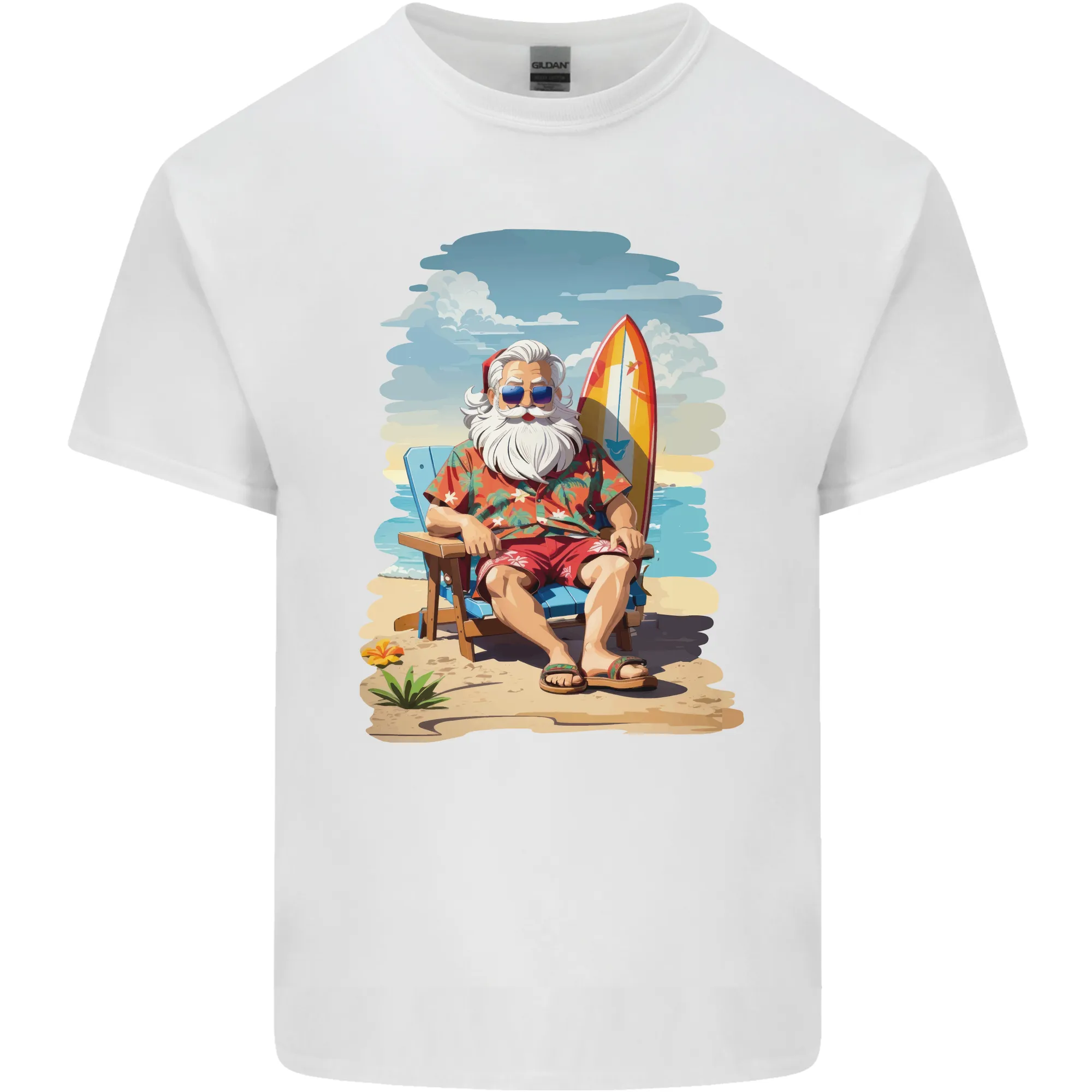 Christmas Santa With Surfboard Xmas Surfing Mens Light Cotton T-Shirt