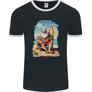 Christmas Santa With Surfboard Xmas Surfing Mens Ringer T-Shirt FotL