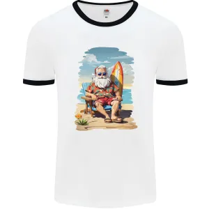 Christmas Santa With Surfboard Xmas Surfing Mens Ringer T-Shirt
