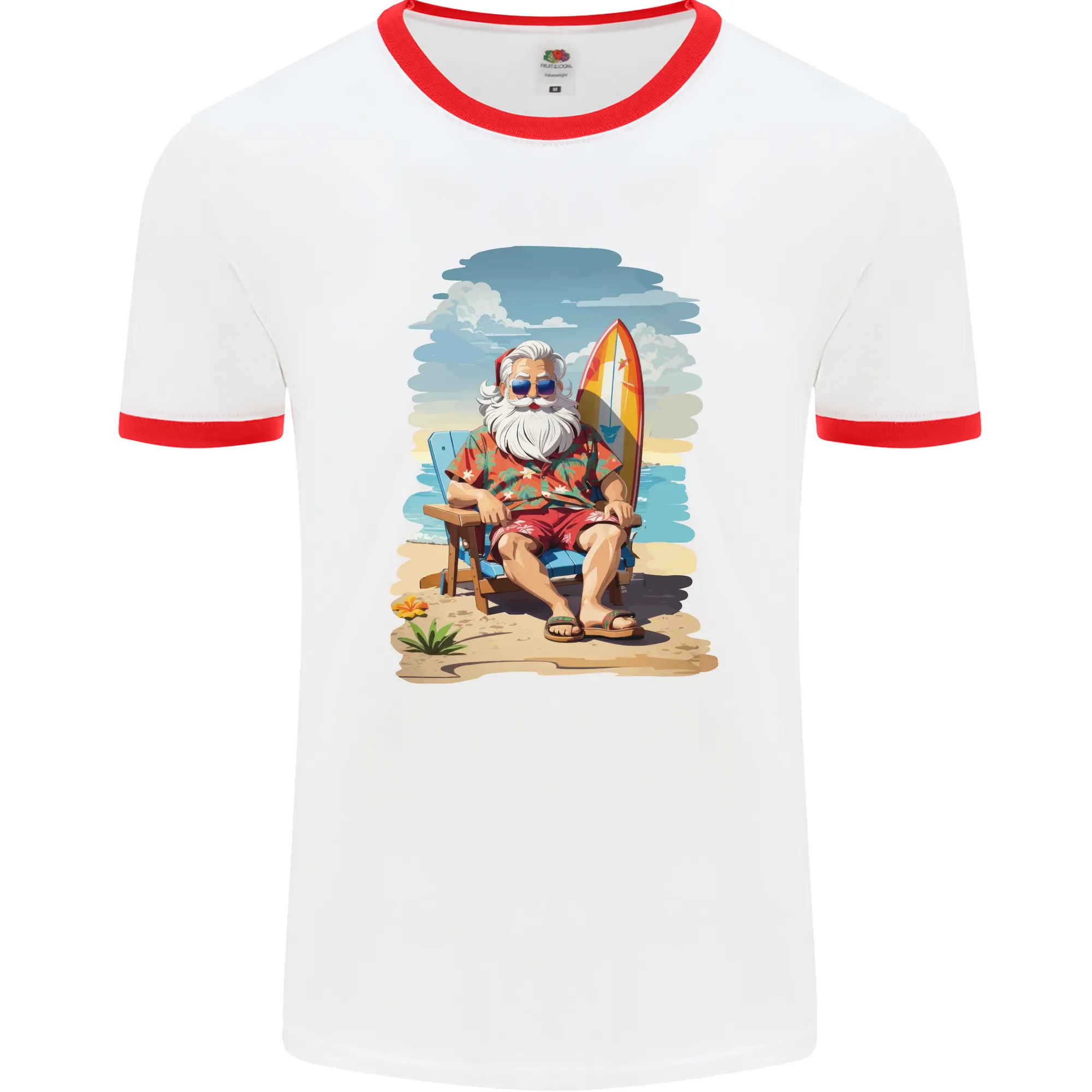 Christmas Santa With Surfboard Xmas Surfing Mens Ringer T-Shirt