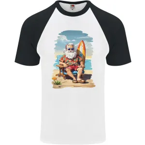 Christmas Santa With Surfboard Xmas Surfing Mens S/S Baseball T-Shirt