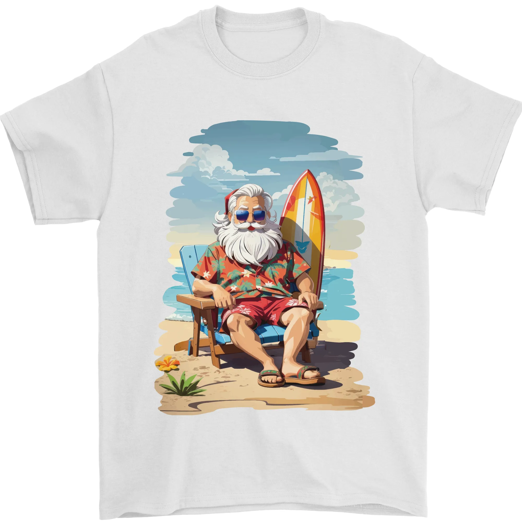 Christmas Santa With Surfboard Xmas Surfing Mens T-Shirt 100% Cotton