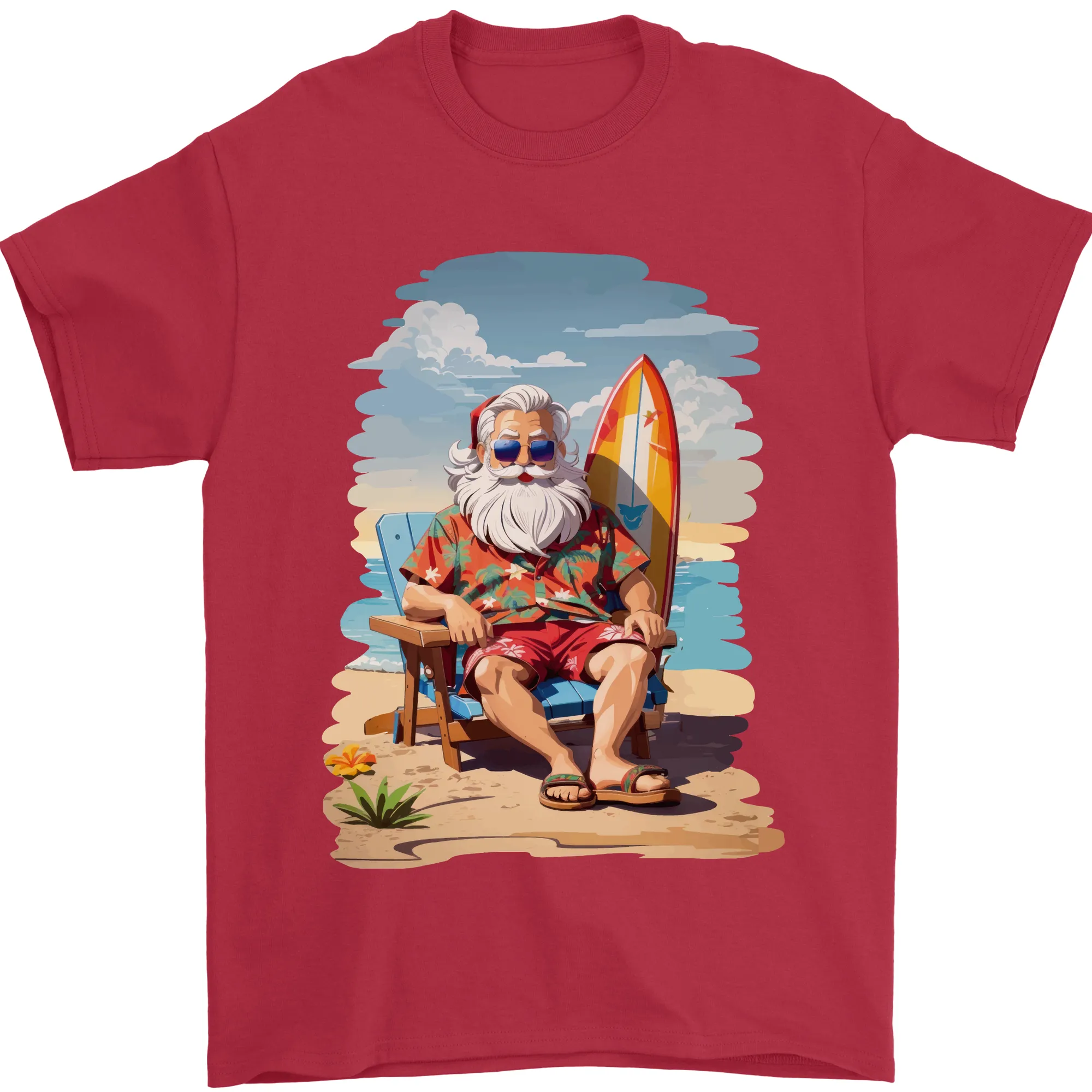 Christmas Santa With Surfboard Xmas Surfing Mens T-Shirt 100% Cotton