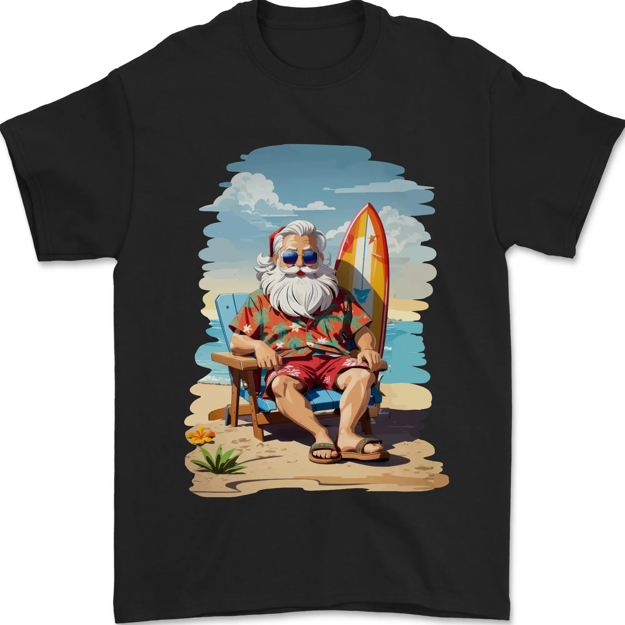 Christmas Santa With Surfboard Xmas Surfing Mens T-Shirt 100% Cotton