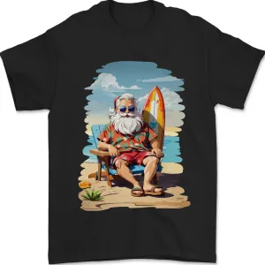 Christmas Santa With Surfboard Xmas Surfing Mens T-Shirt 100% Cotton