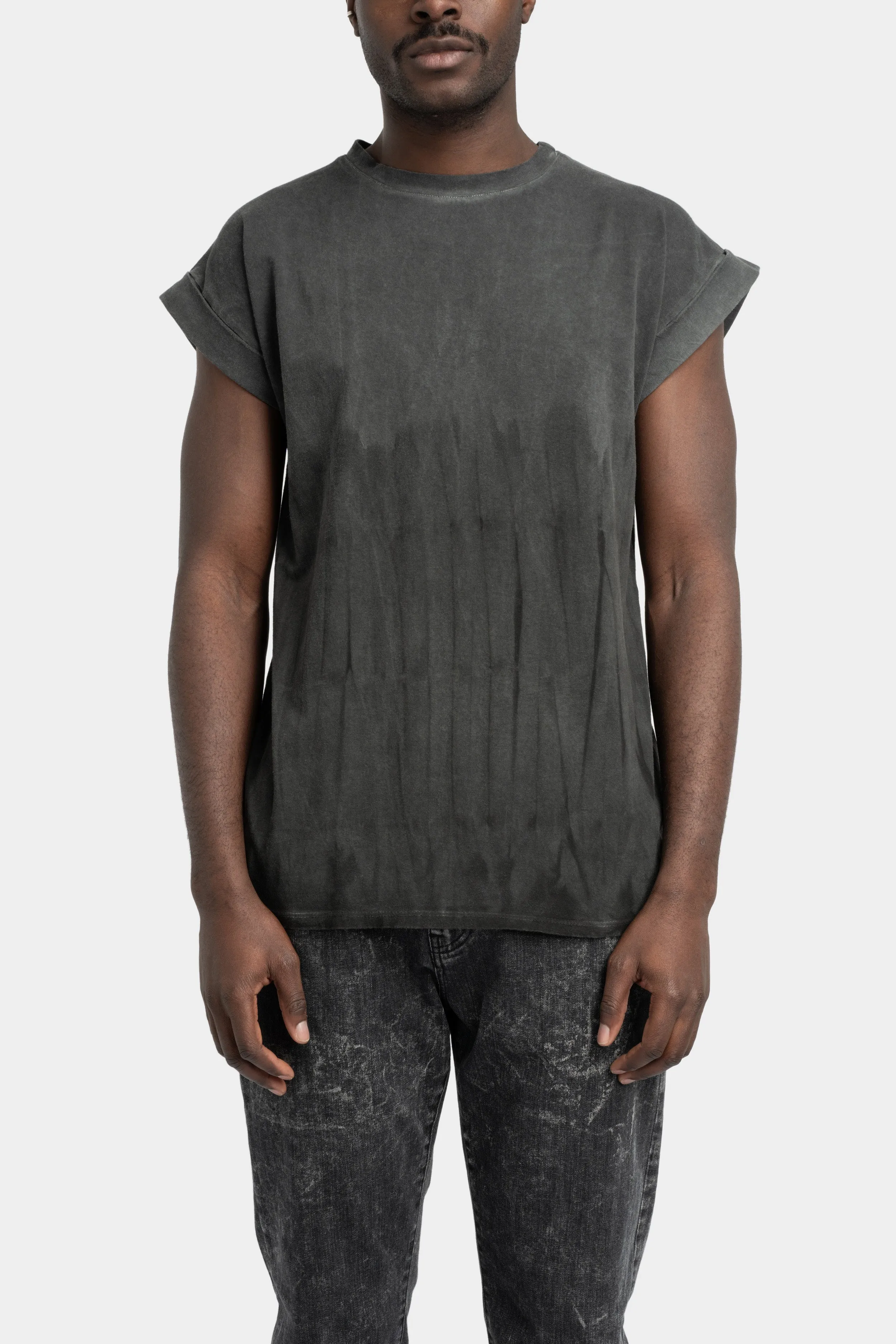 Degrade dyed cotton sleeveless T-Shirt