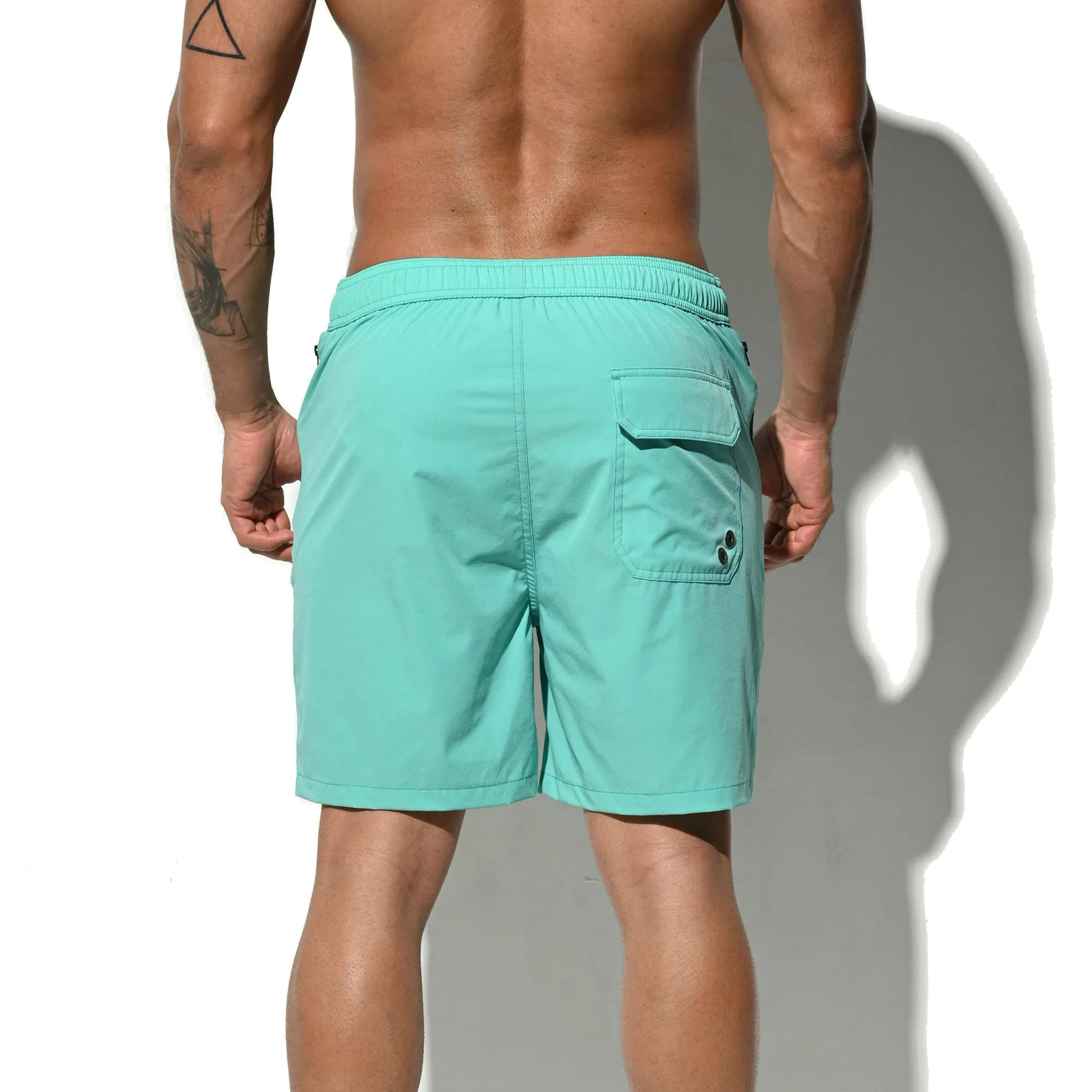 DESMIIT Men's Elastic Board shorts  Solid color quick drying swimming trunks sports shorts 4 points in summer B4119