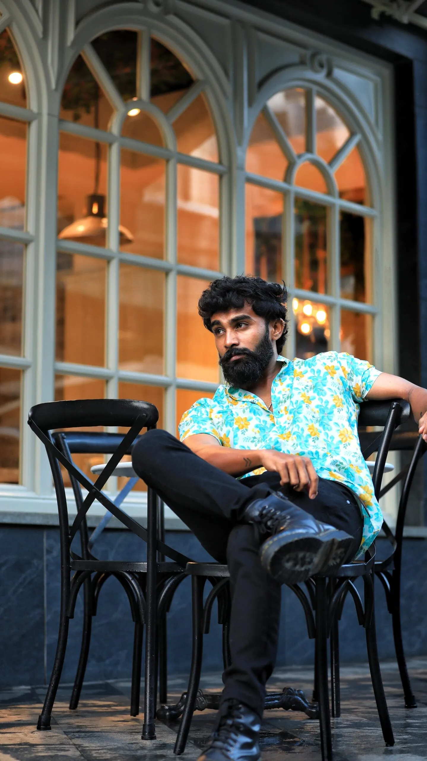 Floral Print Cotton Short Kurta for Men