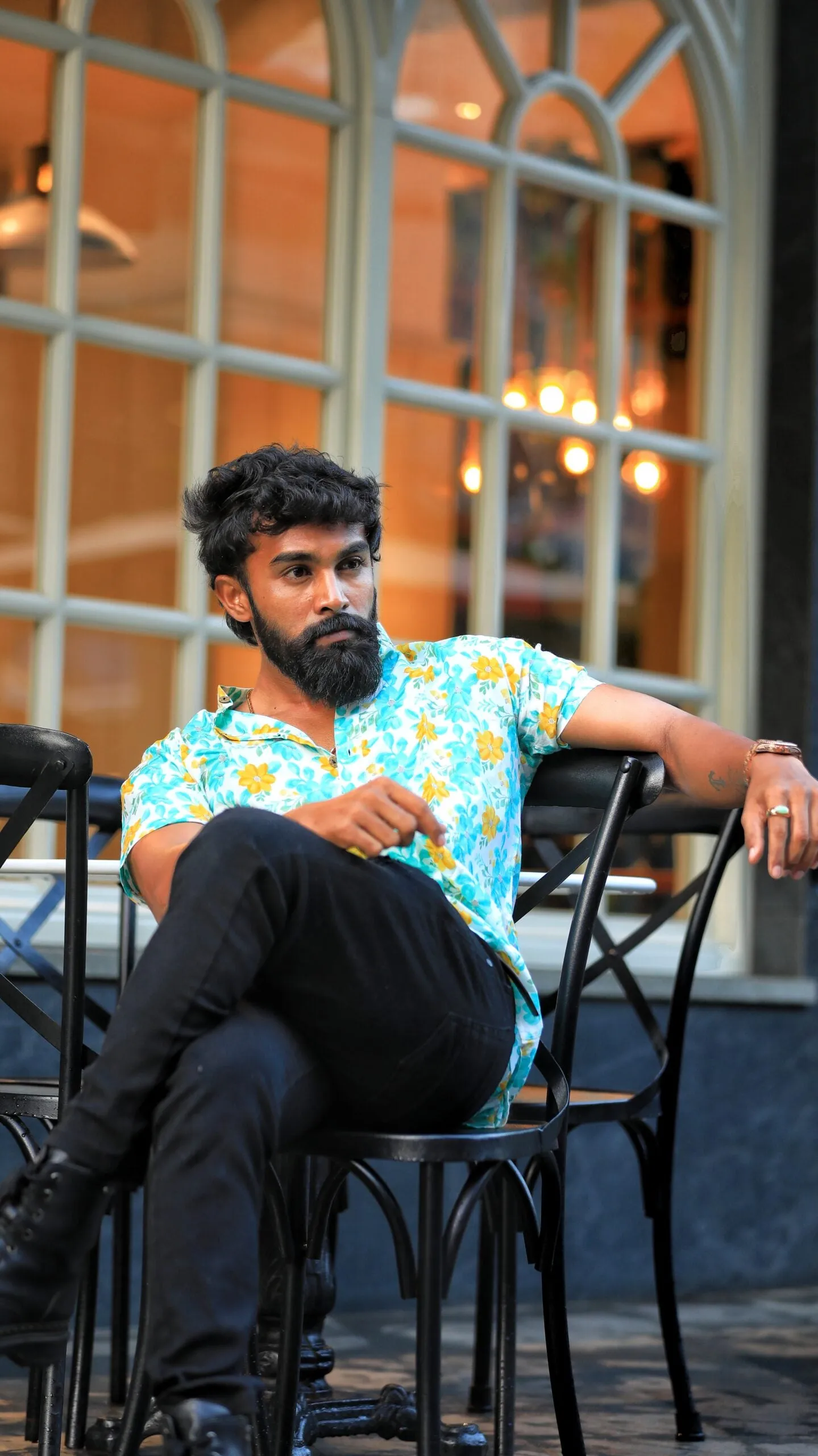 Floral Print Cotton Short Kurta for Men