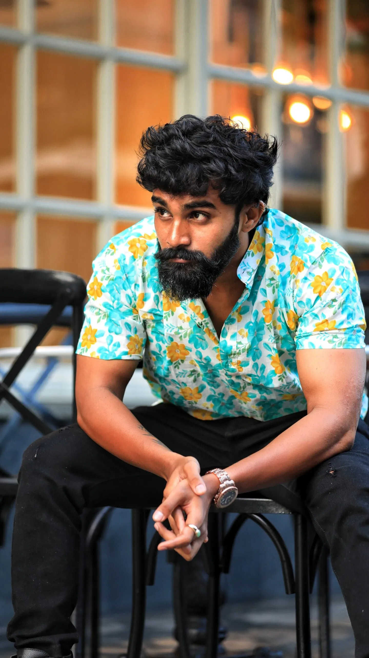 Floral Print Cotton Short Kurta for Men