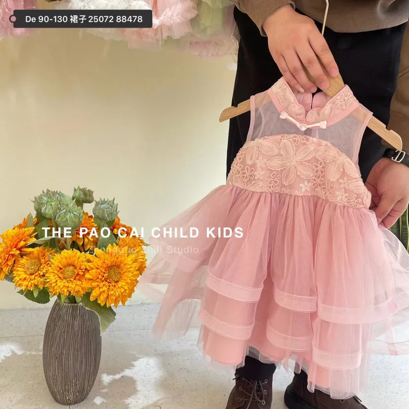 Girls Dress 2025 Summer New Western Style Baby Girl New Chinese Style Buckle Children Sleeveless Umbrella Princess Dress