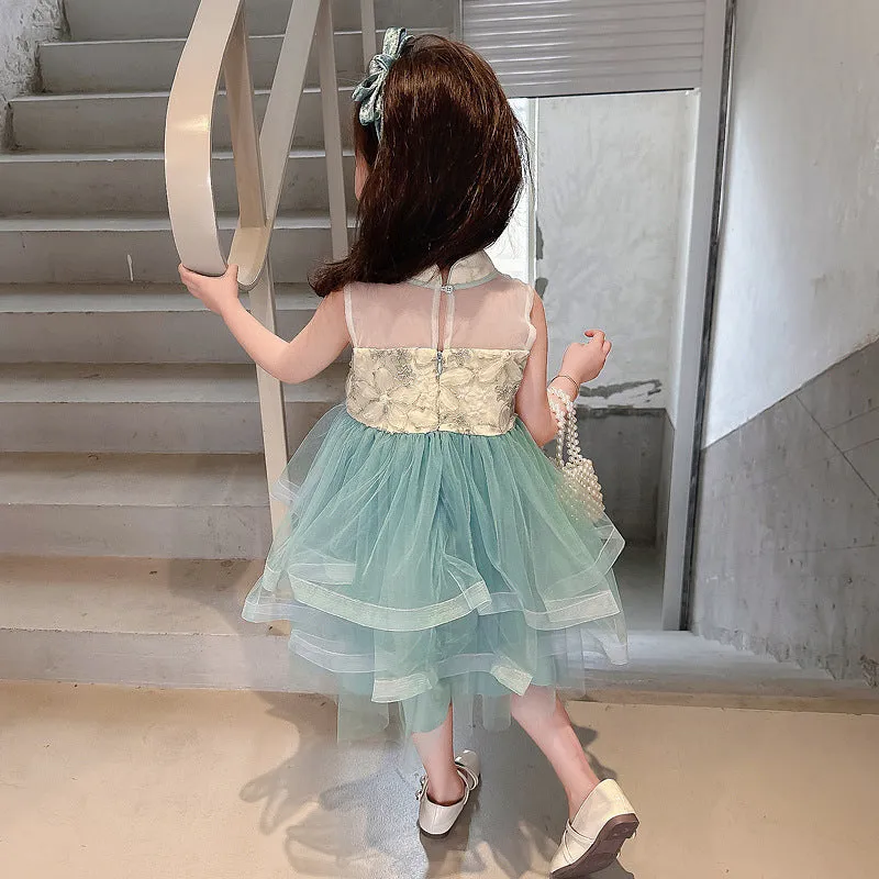 Girls Dress 2025 Summer New Western Style Baby Girl New Chinese Style Buckle Children Sleeveless Umbrella Princess Dress