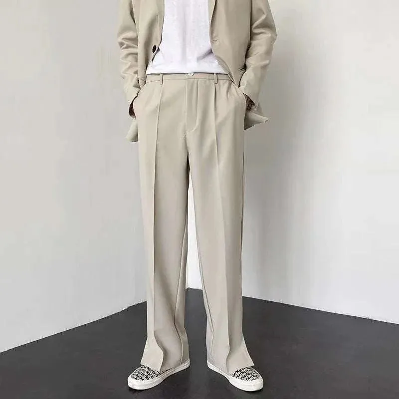Grey Khaki Black Suit Pants Men Fashion Society Mens Dress Pants Korean Loose Straight Wide Leg Pants Mens Formal Trousers