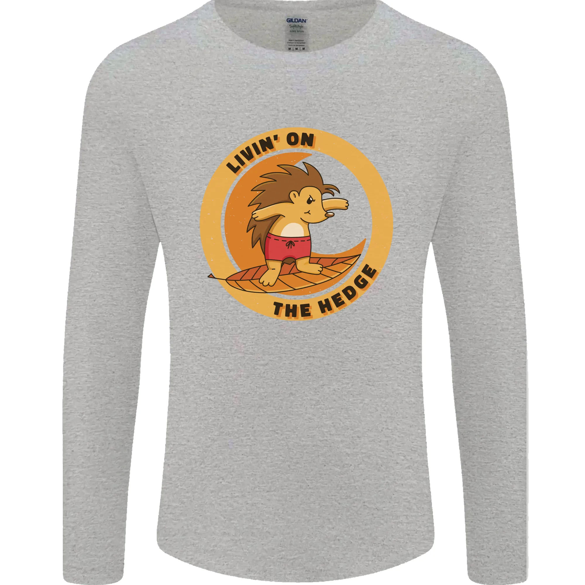 Hedgehog Living on the Hedge Funny Surfing Mens Long Sleeve T-Shirt
