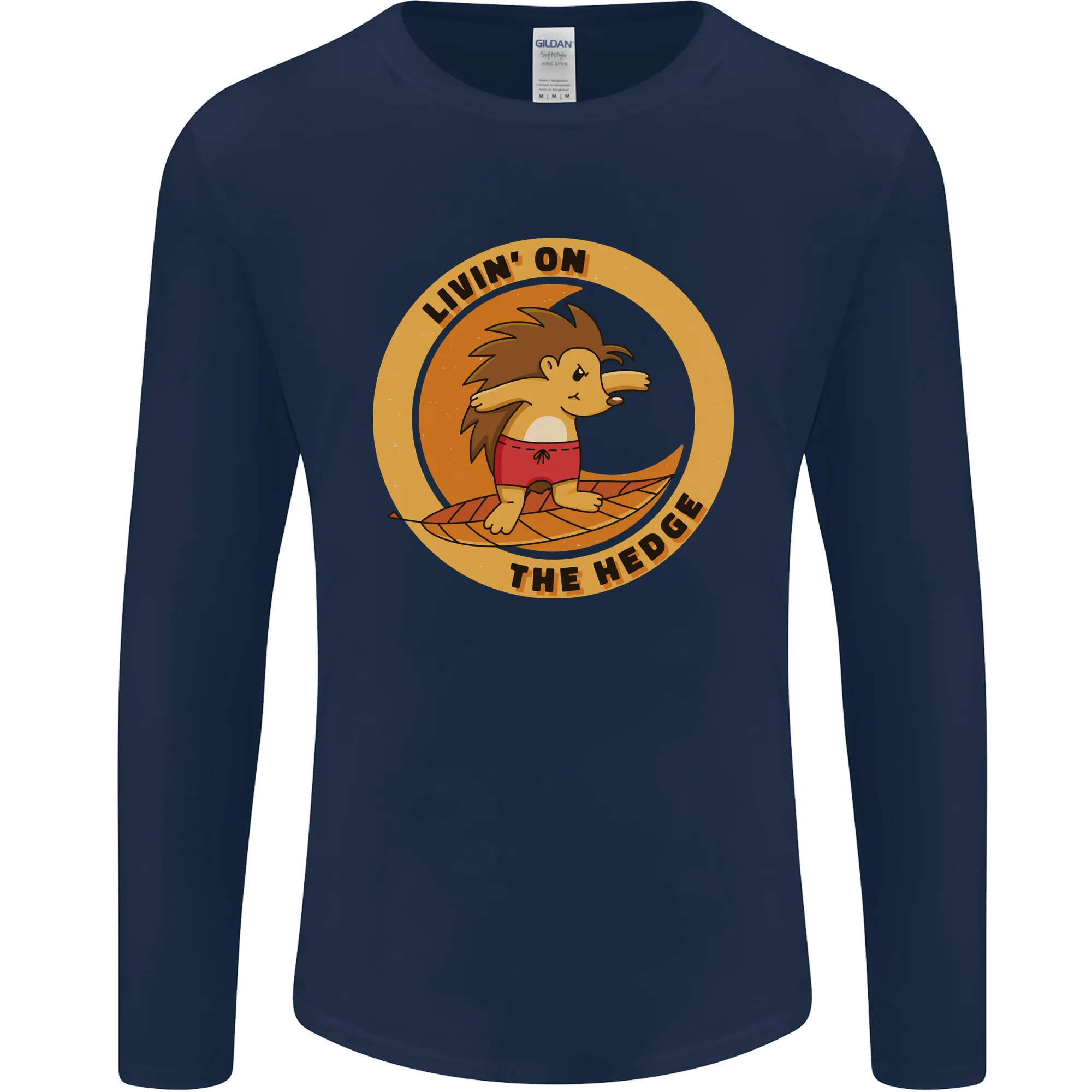 Hedgehog Living on the Hedge Funny Surfing Mens Long Sleeve T-Shirt
