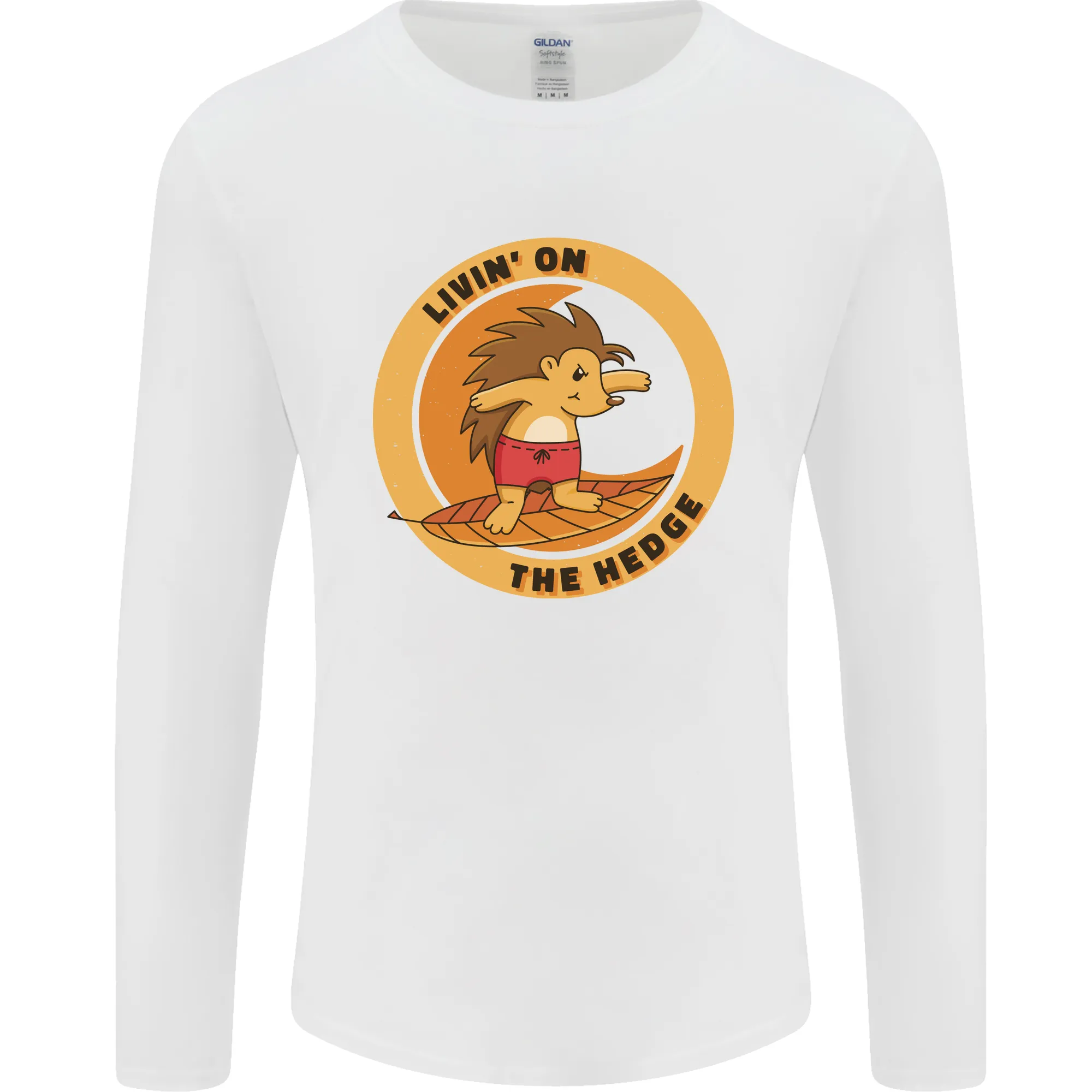 Hedgehog Living on the Hedge Funny Surfing Mens Long Sleeve T-Shirt