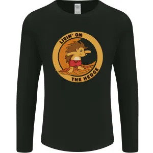 Hedgehog Living on the Hedge Funny Surfing Mens Long Sleeve T-Shirt