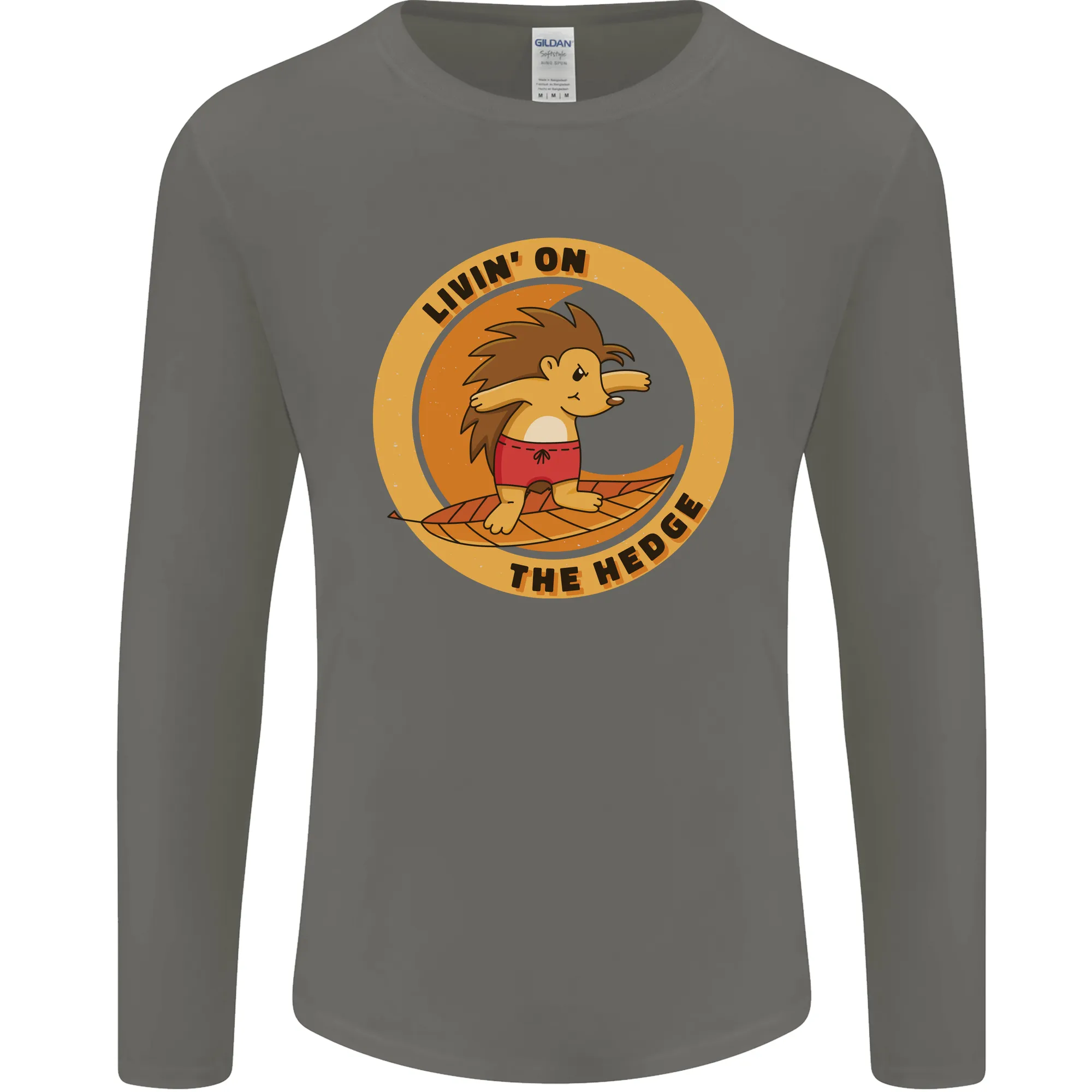 Hedgehog Living on the Hedge Funny Surfing Mens Long Sleeve T-Shirt