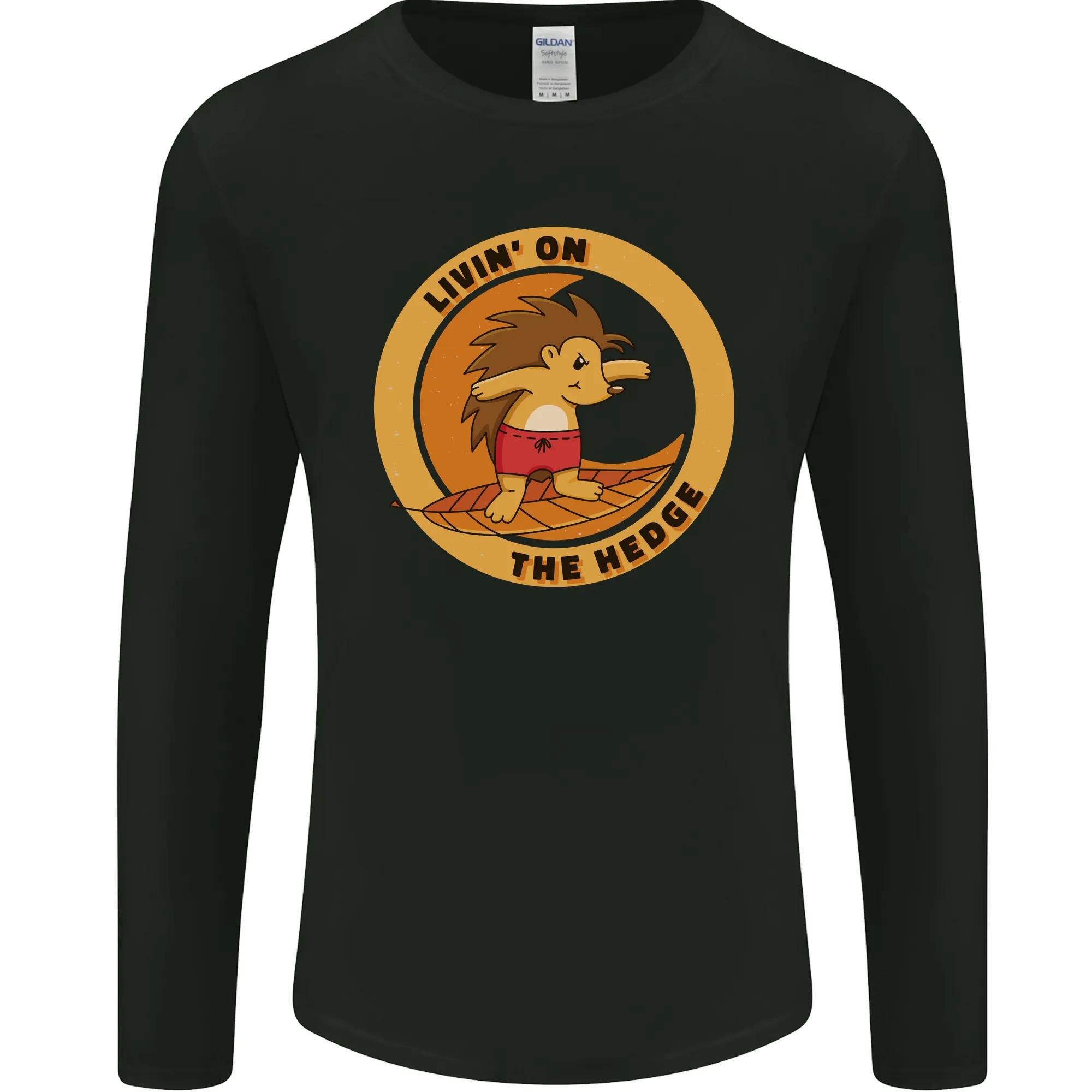 Hedgehog Living on the Hedge Funny Surfing Mens Long Sleeve T-Shirt
