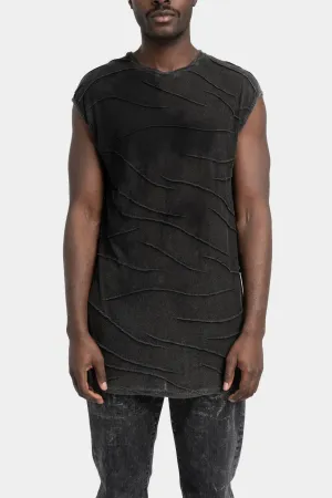 Jacquard knit scar sleeveless T-Shirt, Cold dye marmorized