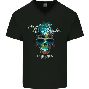 Los Angeles Surf Skull Surfing Mens V-Neck Cotton T-Shirt