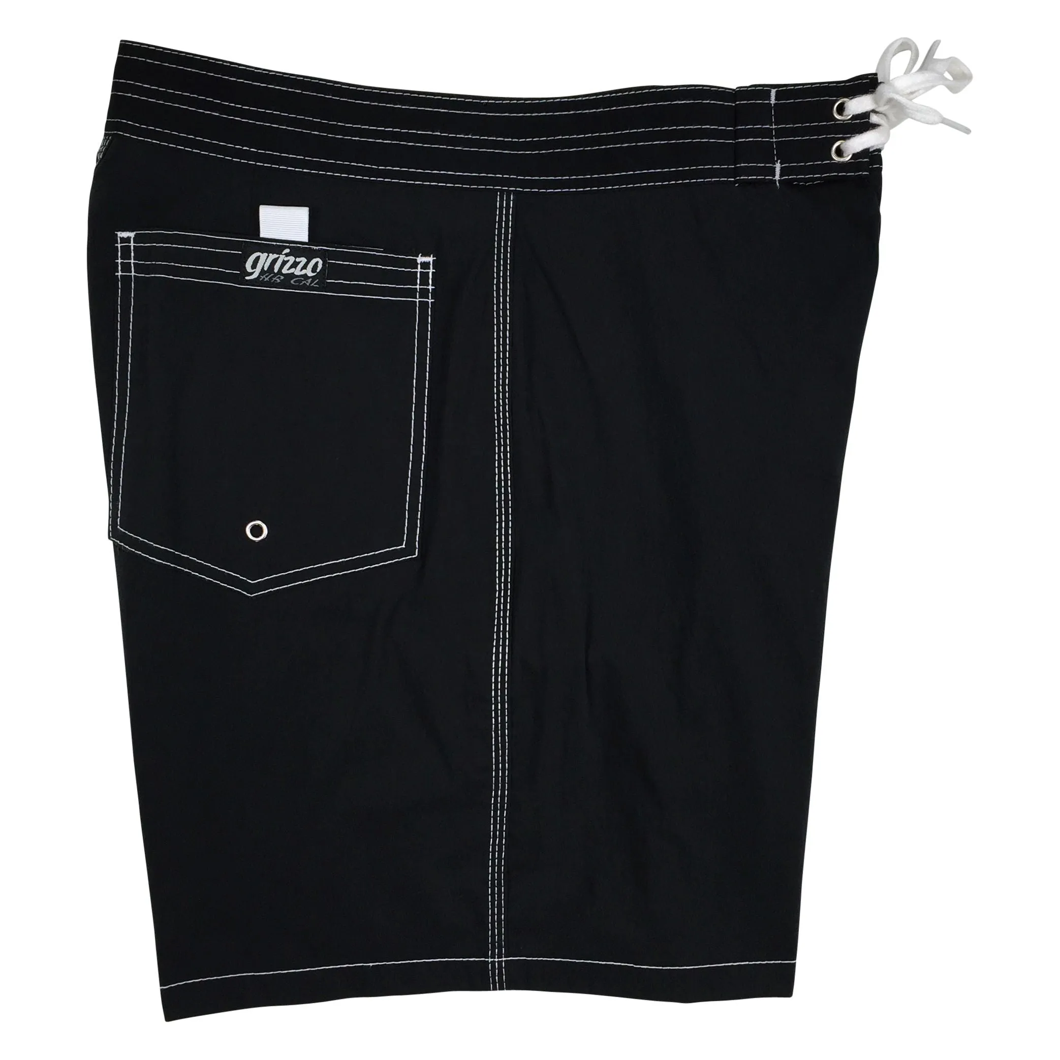 Men's 18" Solid Color Old-School Back Pocket Board Shorts by Grizzo HB (Black, Baby Blue, OR Silver)