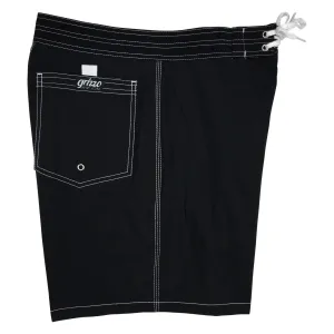 Men's 18" Solid Color Old-School Back Pocket Board Shorts by Grizzo HB (Black, Baby Blue, OR Silver)