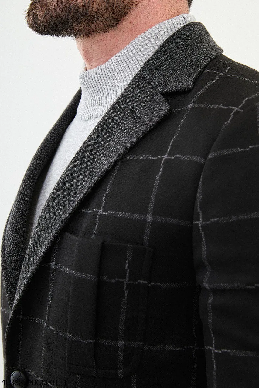Men's Black & Grey Colour-Blocked Slim Fit Blazer