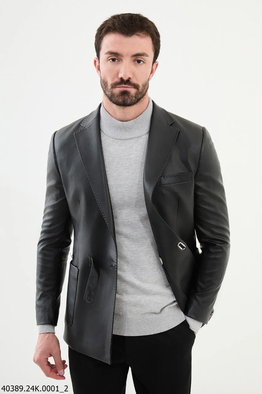 Men's Black Genuine Leather Slim Fit Blaze