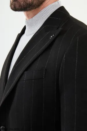 Men's Black Pinstripe Slim Fit Blazer