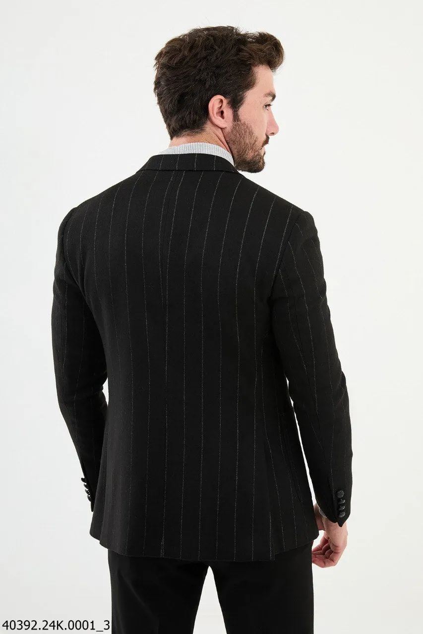 Men's Black Pinstripe Slim Fit Blazer