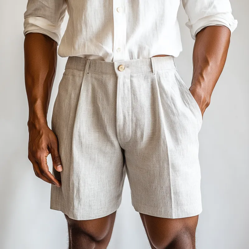 Men's Casual Comfortable Breathable Linen Blended Suit Shorts MTA3123C6M