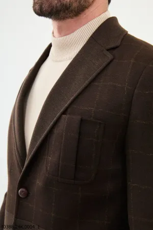 Men's Dark Brown Check Slim Fit Blazer